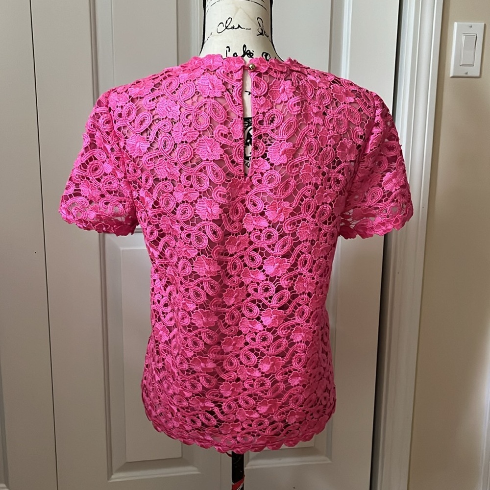 Kate spade fuchsia pink crochet lace short sleeve top sz 6 - Picture 9 of 10
